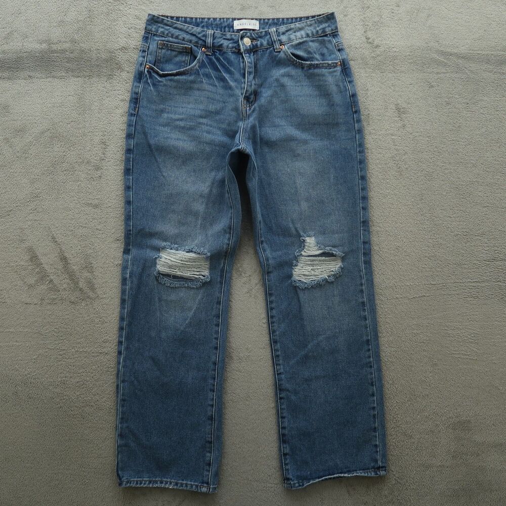 Angel Kiss Jeans Junior's 9/29 Mid-Rise Denim Straight 29" Inseam Destroyed